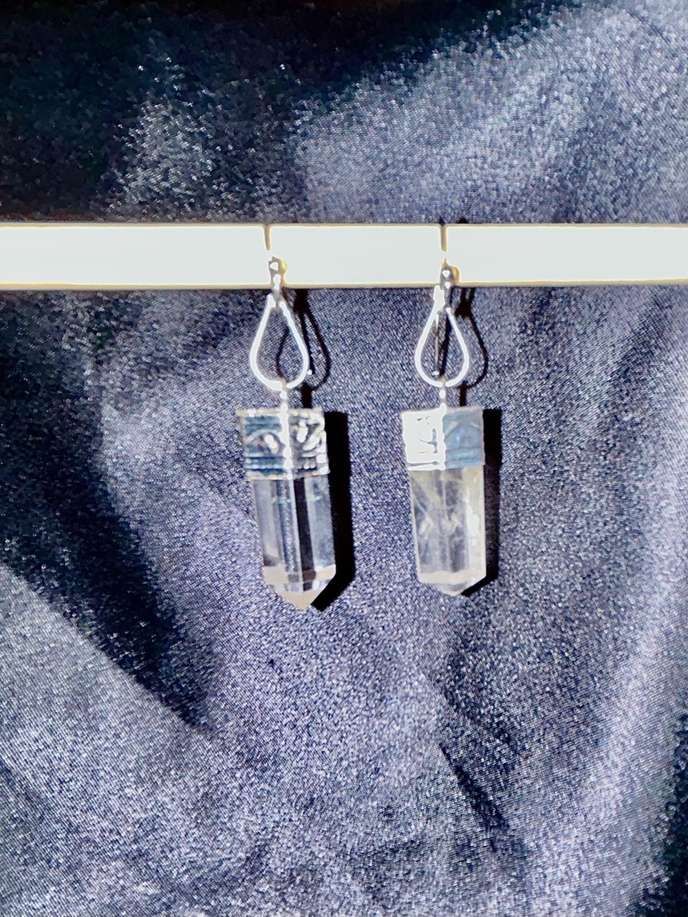 Clear Quartz Crystal Point Drop Earrings